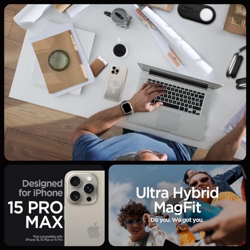 Image of Spigen for iPhone 15 Pro Max Case, Ultra Hybrid MagFit [Anti-Yellowing] [Compatible with Magsafe] - Frost Natural Titanium