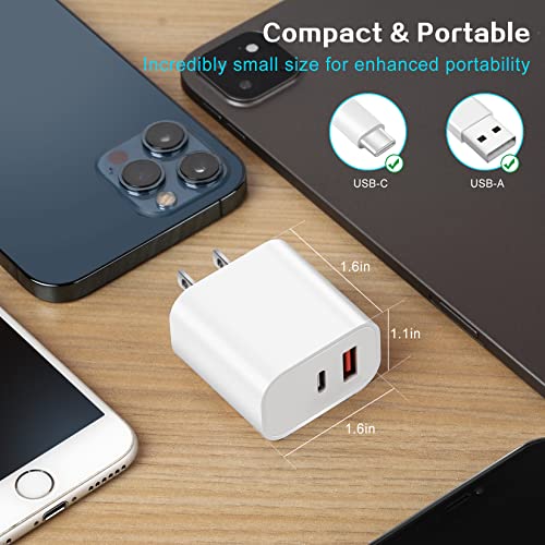 Fast Charger Iphone,Iphone Charger 2Pack Dual Port Apple Charger Usb C Adapter 20W[Apple Mfi Certified]Super Quick Double Fast Charging Block 6Ft Lightning Cable For Iphone 14 Pro Max/13/12/11/Airpods #TOP5