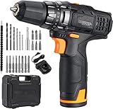 19+1 Drehmomenteinstellung - 12V Akkubohrer übertragt mit 2-Gang-Getriebe, niedrige Geschwindigkeit (0 – 350 U/min), hohe Geschwindigkeit (0 – 1350 U/min), kann Ihre Bedürfnisse erfüllen, Schrauben und Bohren von Löchern im Heim- oder Baustellen