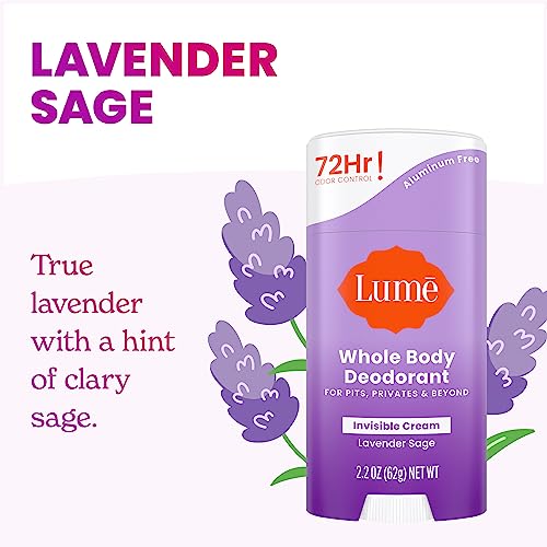 Image of Lume Deodorant Cream Stick - Underarms and Private Parts - Aluminum-Free, Baking Soda-Free, Hypoallergenic, and Safe For Sensitive Skin - 2.2 Ounce (Pack of 2) (Lavender Sage)