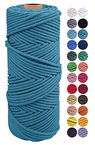 JeogYong Naturliches Baumwolle Garn, Natürlich Baumwollgarn Makramee-Seil Weiches Baumwoll-Seil, zum Wandbehänge, Pflanzenhalter, Basteln, Heimtextilien, Geschenkverpackung 2mm x 100m (Seeblau) Cover