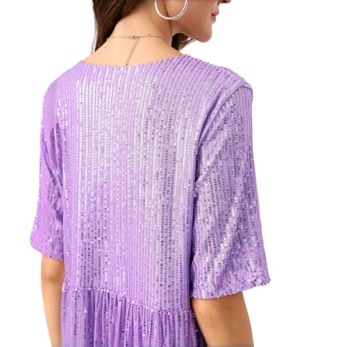 Image of Sequin Babydoll Summer Dress,Sparkly Glitter Dress Short Flowy Tiered Tunic Dress for Women Party Club Night