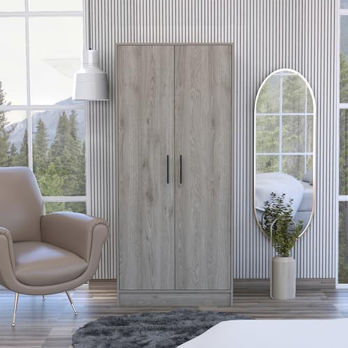 Aienid Particle Board Light Gray Armoire Rectangle Armoire