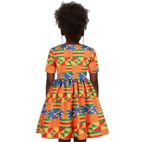 Cute Kids Girls African Ankara Dress Toddler Traditional Style Print Dresses Casual Short Sleeve Dress 1~6 Years3