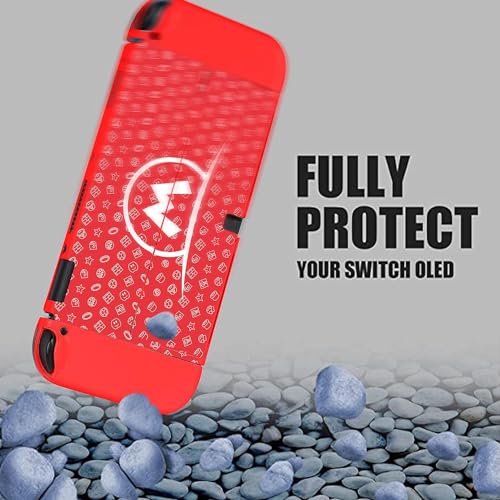 Image of TMG Switch Protective Case Design for Dockable Hard Shell Shockproof Cover Skin, Design for Switch OLED-Red