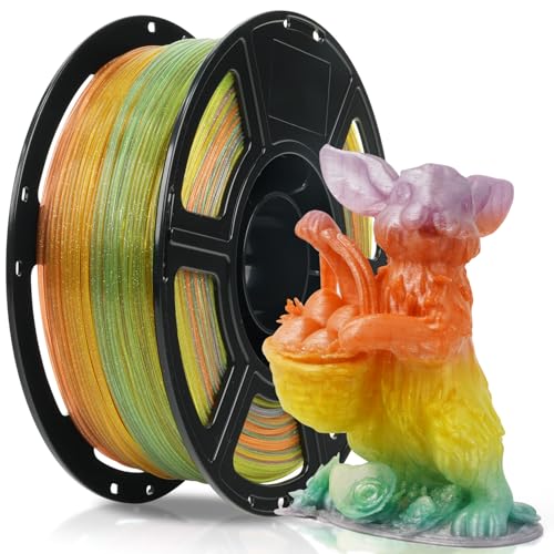 Image of FLASHFORGE Translucent Glitter PLA Crystal Summer Reverie Rainbow Filament, Shiny Sparkling Gradient 3D Printer Filament, Fast Color Change Between Green Yellow Orange Purple, Adjustable Transparency