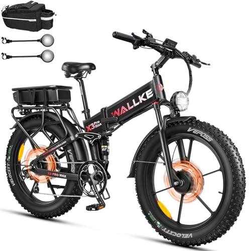 W Wallke 2800W Dual Motor Folding Mountain Electric Bike, Battery
