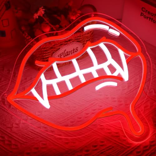 Image of AHlove Fangs Neon Sign for Wall Decor，LED Neon Lights for Game Room、Man Cave，Birthday、Christmas Gifts for Teen Boys and Girls