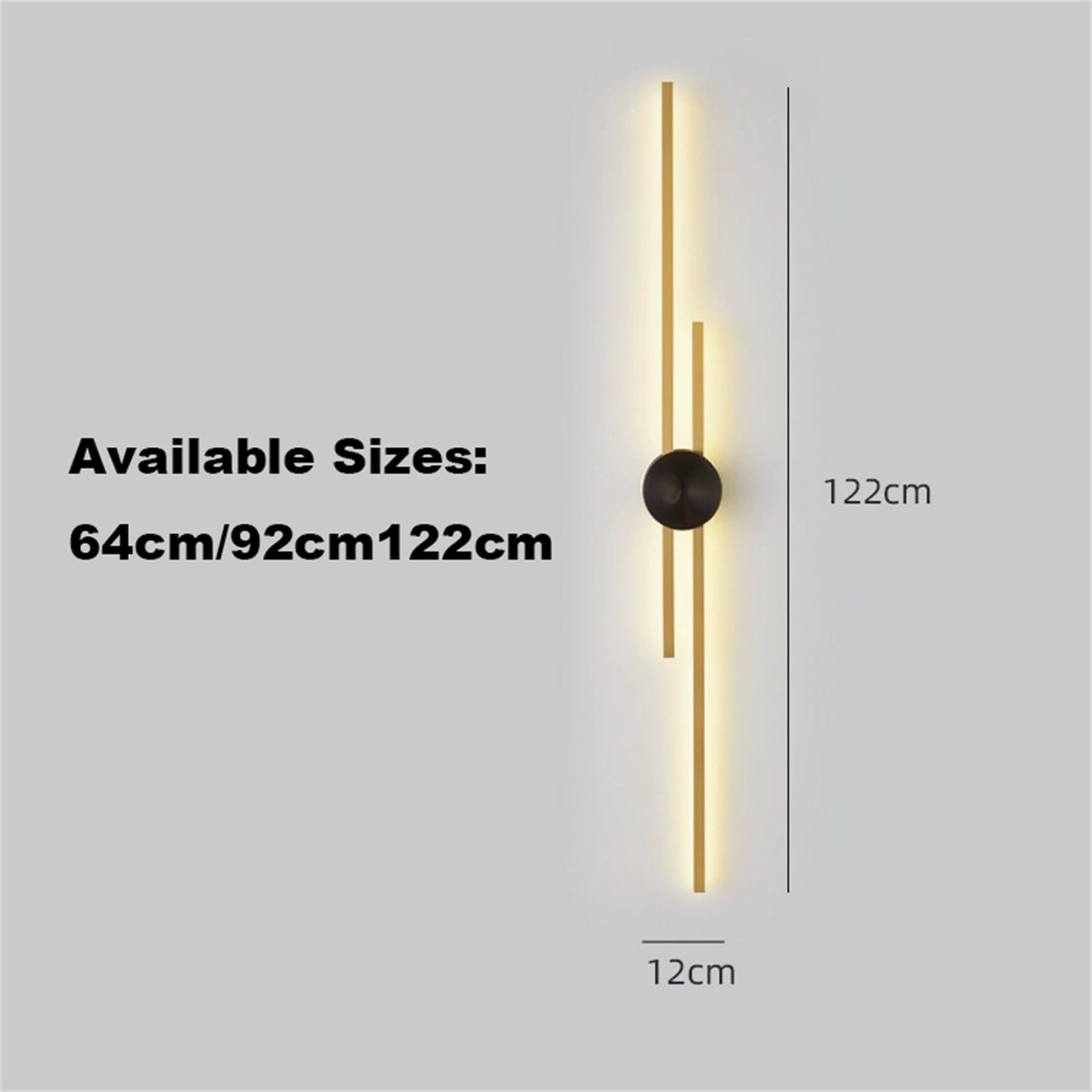 Lampa ścienna do wnętrz, możliwość ściemniania z pilotem zdalnego sterowania, LED, długa, aluminiowa, do salonu, korytarza, schodów, czerni i złota (122 cm, czarny)