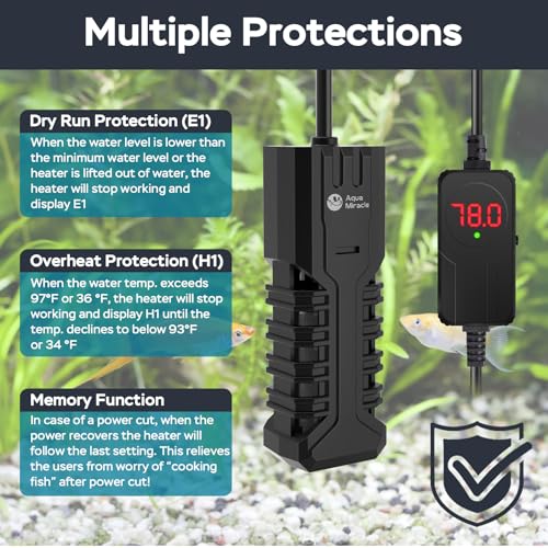 Image of AquaMiracle Aquarium Heater, 100W Submersible Fish Tank Heater with LED Digital Display, Overheat Protection & Auto Power-Off When Out of Water, for Freshwater and Saltwater Fish Tanks (10-20 Gal)