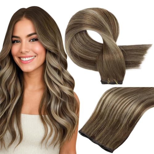 Full Shine Hand Tied Weft Hair Extensions Human Hair 16 Inch 50g