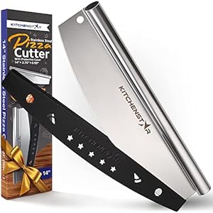 14” Pizza Cutter by KitchenStar | Sharp Stainless Steel Slicer Knife – Rocker Style w Blade Cover | Chop and Slices Perfect Portions + Dishwasher Safe – Premium Pizza Oven Accessories