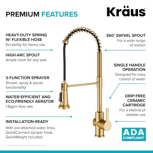 Kraus KPF-1691BB Britt 2Nd Gen Commercial Style Pull-Down Single Handle Kitchen Faucet In Brushed Brass thumb #10