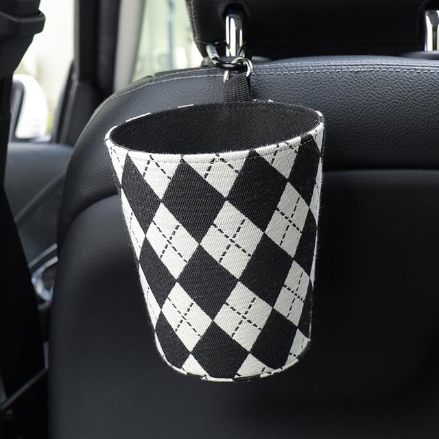 Car interior - Rhombus Cartoon Cute Hanging Tissue Box Car Storage Trash Can Car Interior Ornaments (BW trash can)
