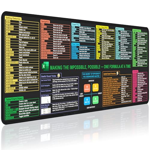 MIXVOVA Excel Cheat Sheet Desk Pad, XL Excel Mouse Pad 31.5'x11.8', Smooth & Easy-Clean Surface, Excel Shortcuts Mousepad for Office, Stitched Edges, Perfect for Work & Gift