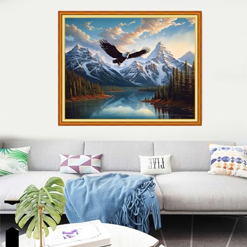 Image of Dooxvey Cross Stitch Kits for Adults Stamped Full Range of Embroidery Starter Kits for Beginners 11CT Printed Cross Stitch Patterns Needlepoint Kits Stamped Crossstitching-River Eagles 16x20 inch