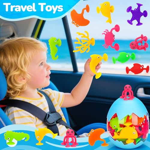 Toddler Suction Cup Bath Toys, Ocean Animal Bath Toys for Kids Ages 1-3 4-8 No Hole Mold Free Bathtub Toys for Toddlers 2-4 3-5 Kids Travel Window Building Toys for 2 3 4 5 Year Old Boys Girls Gifts - Image 6