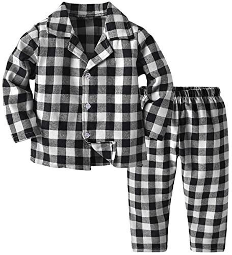 Infant Toddler Boy s 2 Piece Cute Plaid Sleepwear Loungewear Nightwear Pajamas Set, Black White, 5-6 Years = Tag 140
