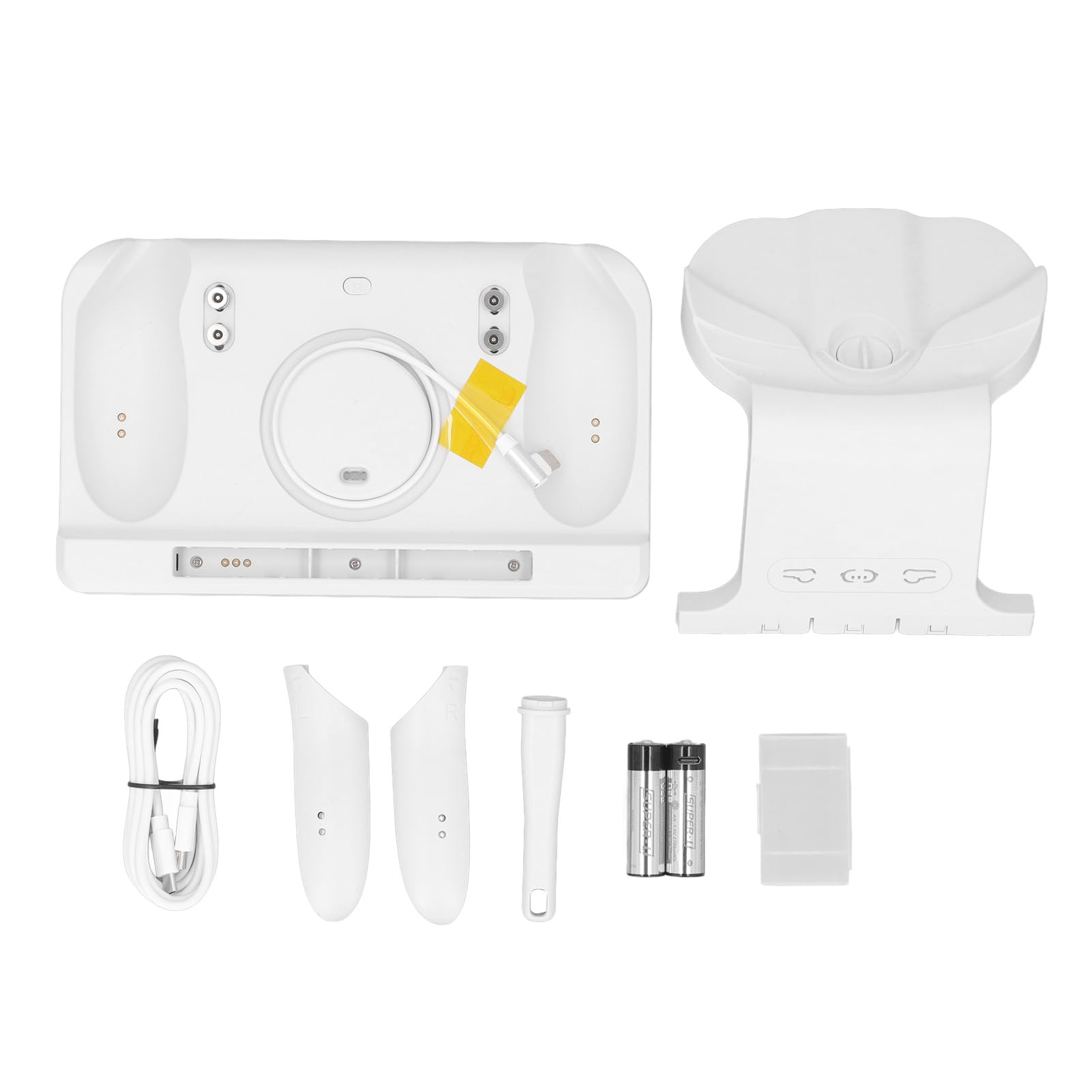 Supporto di ricarica per controller VR con luce RGB, stazione di ricarica wireless per cuffie VR, stazione di ricarica rapida di tipo C per 2, include 2 batterie ricaricabili e St (bianco)
