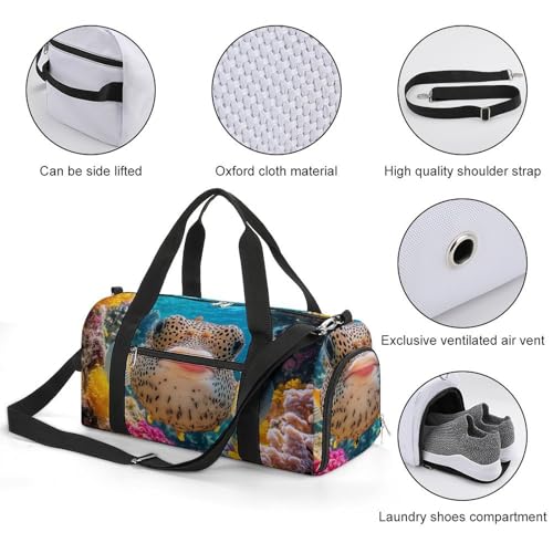 Puffer Fish Coral Fish Sports Gym Bag Travel Duffel Bag Weekender Bag Yoga Bag for Men Women3