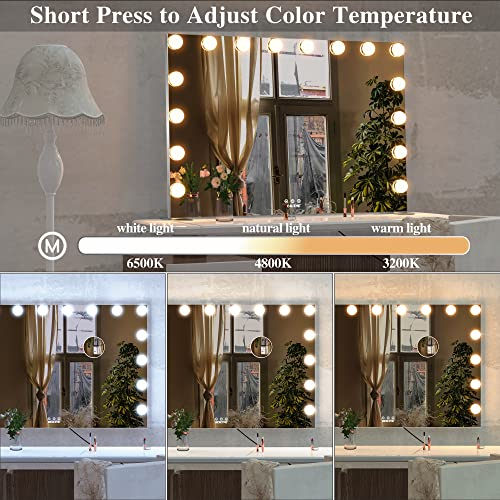 ANYHI Espejo Maquillaje con Luz 91 x 62 cm, Espejo Tocador con 16 Lámparas LED Regulables, Espejo Maquillaje Pared con Lupa 10X y 3 Modos de Luz, Espejo Hollywood de Mesa Grande (Plata) - imagen 5