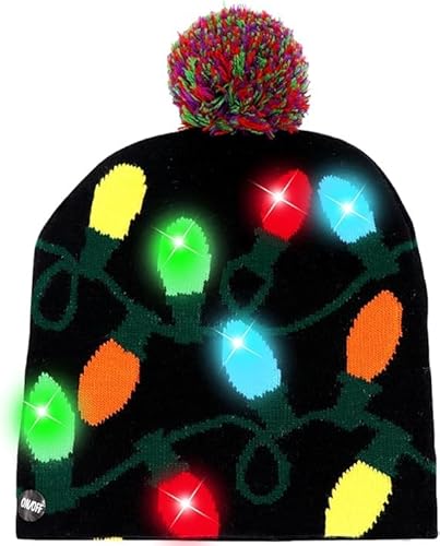 Mstnoixgc Sombrero Noel Luces, Gorro de Noel Con Luz LED, Sombreros de Fiesta de Navidad, Gorro de Peluche de Papá Noel, Gorro de Invierno Navideño, Gorro de Invierno de Punto Cálido (A