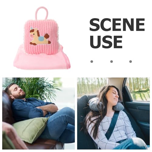 Manta de viaje con cojín de caballo Baluue rosa para descansar en el coche 4