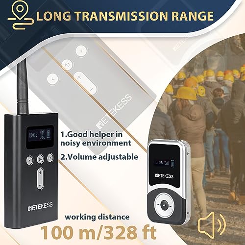 Retekess T130S Sistema de Traducción para Iglesia, Sistema de Audición Asistida con Auriculares D-Shaped para Ambos Oídos, Alcance 100m, Estuche de Carga para 32 Dispositivos, 1 Transmisor y 20 Receptores miniatura 5