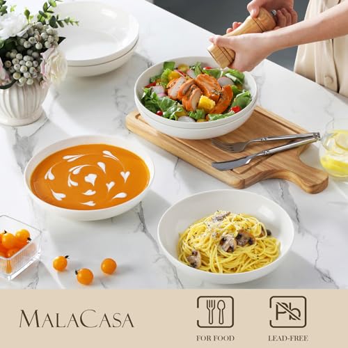 MALACASA, Serie Regular, 6 Teilig Pastateller Suppenteller Cremeweiße Porzellan Salatteller Servierteller, Tiefe Teller für Spaghetti, Große Suppenschüssel für Pasta Suppen Salat Obst, 1250ml 3