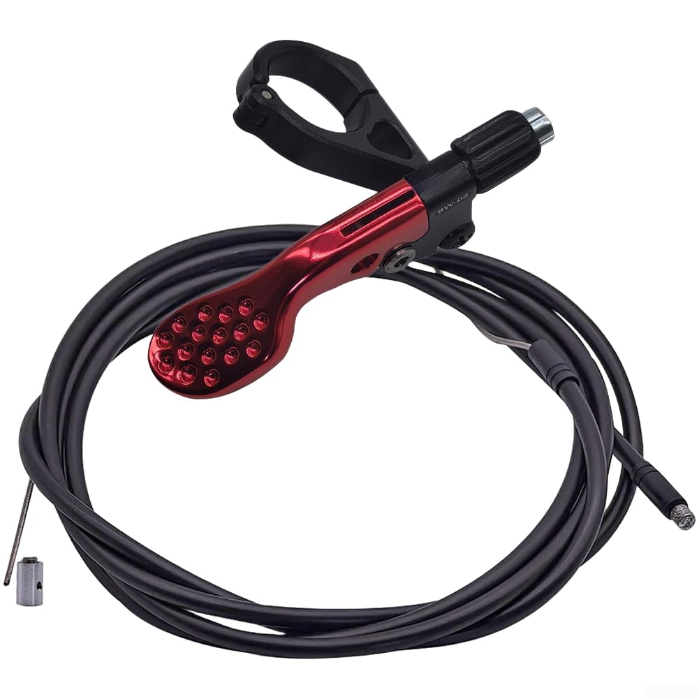 Belnotelt Aluminum Alloy Dropper Seatpost Remote Lever for Mountain Road Bike, Dual Internal External Cable Routing, Ergonomic Thumb Button with Adjustable Cable Kit(SW-02-Red)