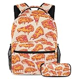 Eisbären-Muster Schulrucksack für Jungen und Mädchen, leichter Rucksack für Grundschule mit Federmäppchen, Pizza-Muster, One size