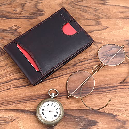 Image of Brooklyn Bridge Genuine Leather Money Clip Wallet for Men Oil Pull Up Brown - Premium Slim RFID Protected Wallet with Cash Clip & Multiple Card Slots, Stylish Front Pocket Design, Gift for Men