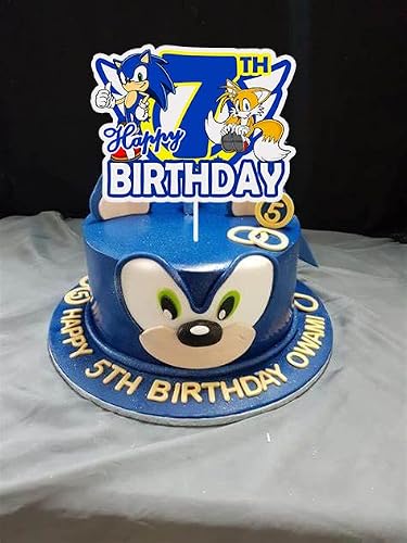 Snk-7X Sonic Birthday Cake Topper 7, Blue Hedgehog Happy Birthday Cake Topper 7, Blue Hedgehog Happy 7Th Birthday Cake Topper For Boy Girl Kids Sonic 7 Year Old Birthday Party Decorations #TOP4
