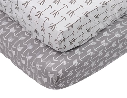 Image of Niceful Jersey Cotton Crib Sheet Fitted Cotton 2 Pack Set White Grey Arrow Print - Standard Crib Mattress Size - Toddler, Kids Bedding - Tribal Nursery Decor - Ideal for Infant Boys Or Girls?