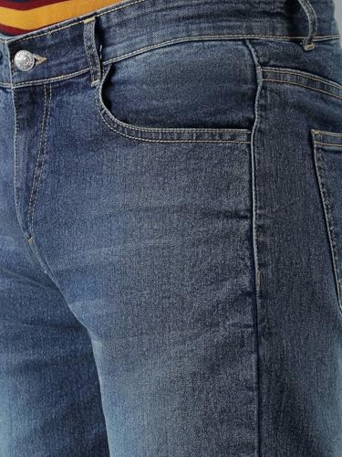 Image of KOTTY Men's Solid Annapolis Blue Button Regular Fit Jeans