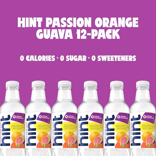 Image of Hint Fruit-Infused Bottled Water, Passionfruit Orange Guava - Sugar Free Flavored Water with Zero Calories, Naturally Flavored, and No Artificial Sweeteners - 16 Fl Oz (Pack of 12)