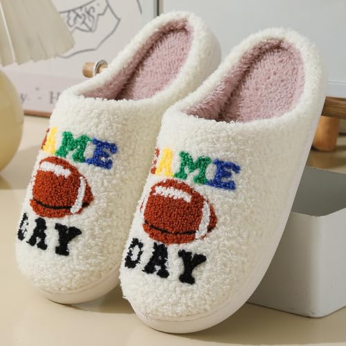 Image of Womens Mens House Slippers Retro Comfy Warm Plush Slip on Fluffy Memory Foam Home Sippers for Winter Indoor Outdoor