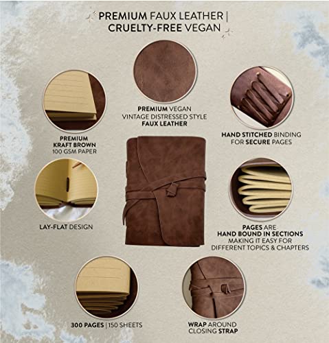 Selene-Gaia-Vegan-Leather-Journal-for-Men-and-Women-Vintage-Style-Journal-Soft-Cover-Writing-Notebook-with-Kraft-Brown-Paper-Travel-Diary-Dark-Brown-8x6-Kraft-Brown-Lined-Pages