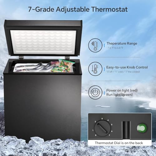 Kismile 1.8 Cubic Feet Chest Freezer with Removable Basket Free Standing Top Open Door Compact Freezer with Adjustable Temperature for Home/Kitchen/Office/Bar