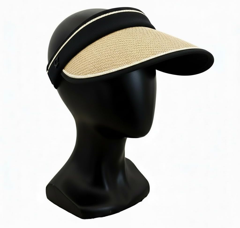 Bluestone Straw Visor 2.0 for Women, UPF 50+ Sun Protection, Adjustable Lightweight Beach Visor with Cooling Headband, Packable Travel Hat for Outdoor Activities (Tan)