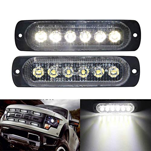 OPL5 2Pcs LED Strobe Lights 6 LED Surface Mount Light Bars Truck Lights 12V-24V White LED Strobe Light Bar Emergency Lights for Vehicles Trucks Vans Grill Lights Beacon Caution Lights(White Strobe)