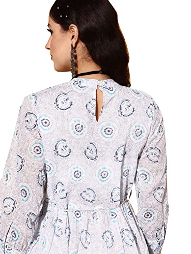 Image of ishin Women's Mini Cotton Blend Embellished A-Line Tiered Dress