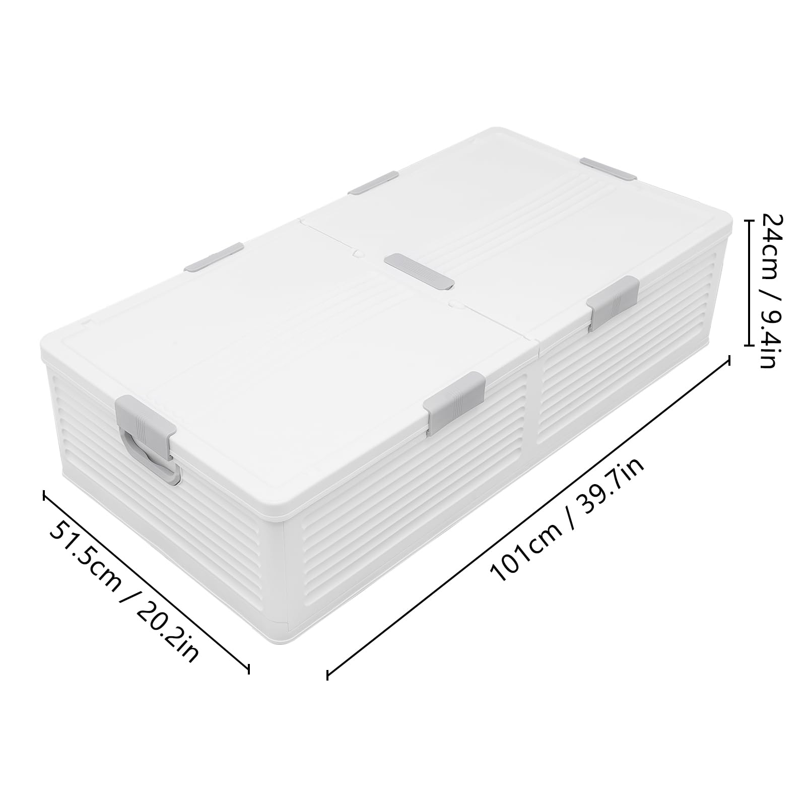 Aufbewahrungsbox mit Deckel, Unterbett Aufbewahrungsorganizer mit Unterer Flaschenzug & Seitlicher Handgriff, zur Aufbewahrung von Kleidung, Spielzeug, Bücher, 101 * 51.5 * 24cm (Weiß)