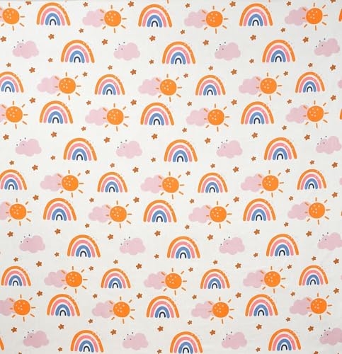 Image of RD FABS Glace Cotton Wrinkle Free Soft Hypoallergenic Double Bed King Size Bedsheet with 2 Pillow Covers, Cartoon Printed for Kids Room Boys Girls, 90x95 Inches, Multi Rainbow, 144 TC, 3 Pieces