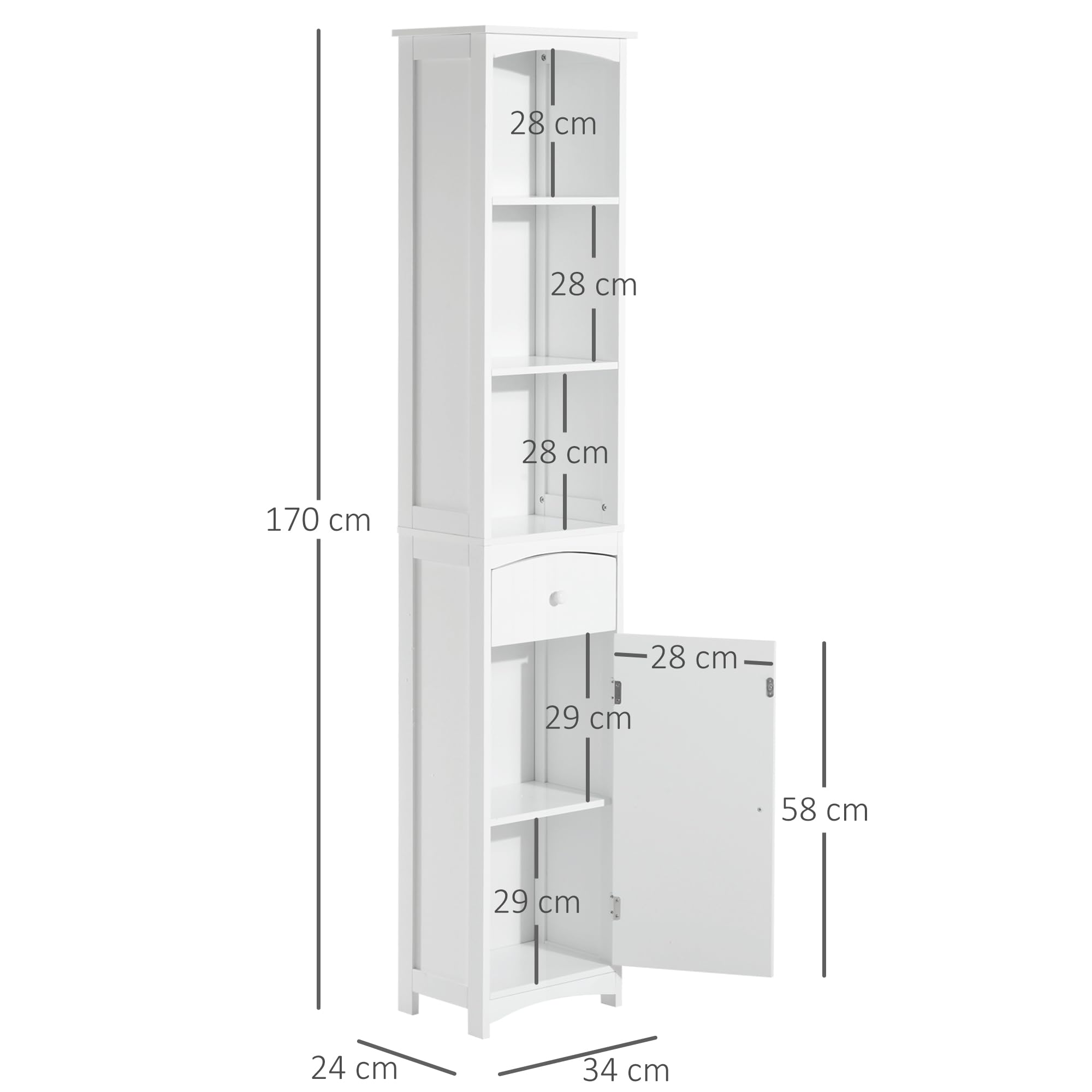 HOMCOM Meuble Colonne de Salle de Bain 34L x 24l x 170H cm Blanc