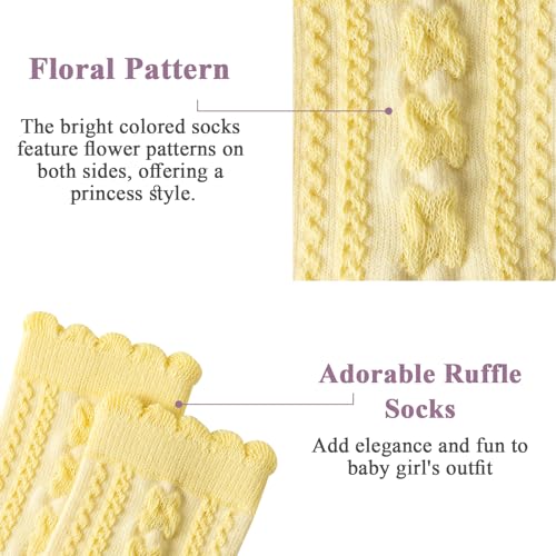 Meeshine 5 Pairs Toddler Girls Ruffle Ankle Socks Lightweight Cotton Solid Color School Dress Crew Socks for Kids 1-8T2