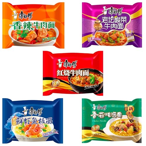 Pack 5 Ramen Fideos Instantáneos Chucrut chino + Ternera Picante + Pollo y Setas Shitake + Ternera + Marisco - Instant Noodle Tallarines