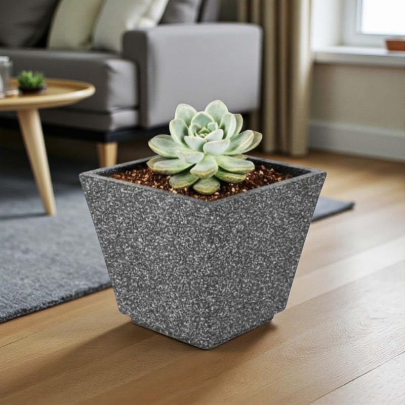 Image of Amazon Brand - Umi 12 Inch Planter Pot | Flower Pot for Indoor & Outdoor Use | Square Shape Planter Pot for Home & Office Decor Balcony & Terrace Gardens (Chorsa, Black)