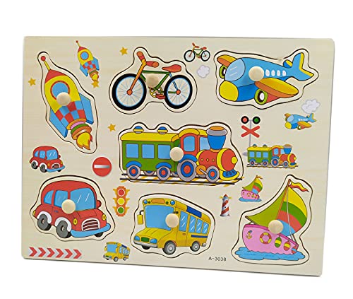 Quebra Cabeça Transportes Infantil Madeira Com Pinos