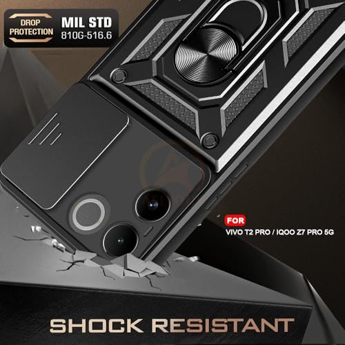 Image of Armor Bumper Back Cover Case for Vivo T2 Pro /iQOO Z7 Pro | Rotating Camera Cover, Ring Holder & Kickstand | Heavy Duty & 360 Degree Protection Vivo T2 Pro /iQOO Z7 Pro Back Cover (Black)